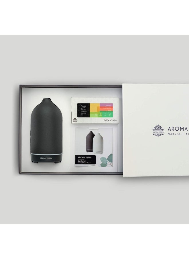 Aroma Tierra - Gift Set - Santorini Ceramic Diffuser Dusk & Top 5 Essential Oils - Image 1