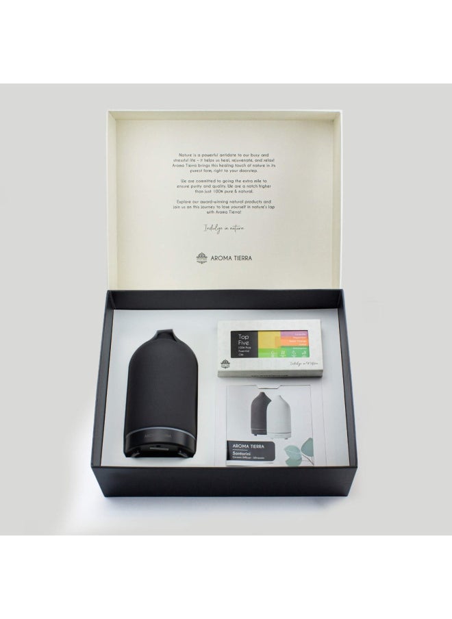 Aroma Tierra - Gift Set - Santorini Ceramic Diffuser Dusk & Top 5 Essential Oils - Image 1