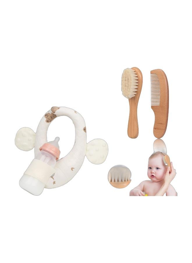 مجموعة هدايا خاصة للمولود والأم: حامل زجاجة الرضاعة وفرشاة الشعر الناعمة المخصصة للمواليد الجدد - Image 1