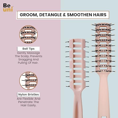 Beuni Professional Detangler Hair Brush With Soft Bristles Gentle Scalp Massage Vent Design Perfect Hair Brush For Men Women Kids All Hair Types Single (Vent Pink Brush) - Image 3