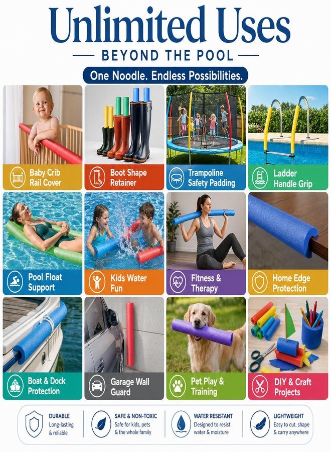 Play22 Pool Noodles Foam 2 Pack - 55 Inch Long Extra Dense Foam Swim Noodles for Pool, Lake & Float Training - 2 Blue Durable, Multi-Use Water & Exercise Tubes - Image 4