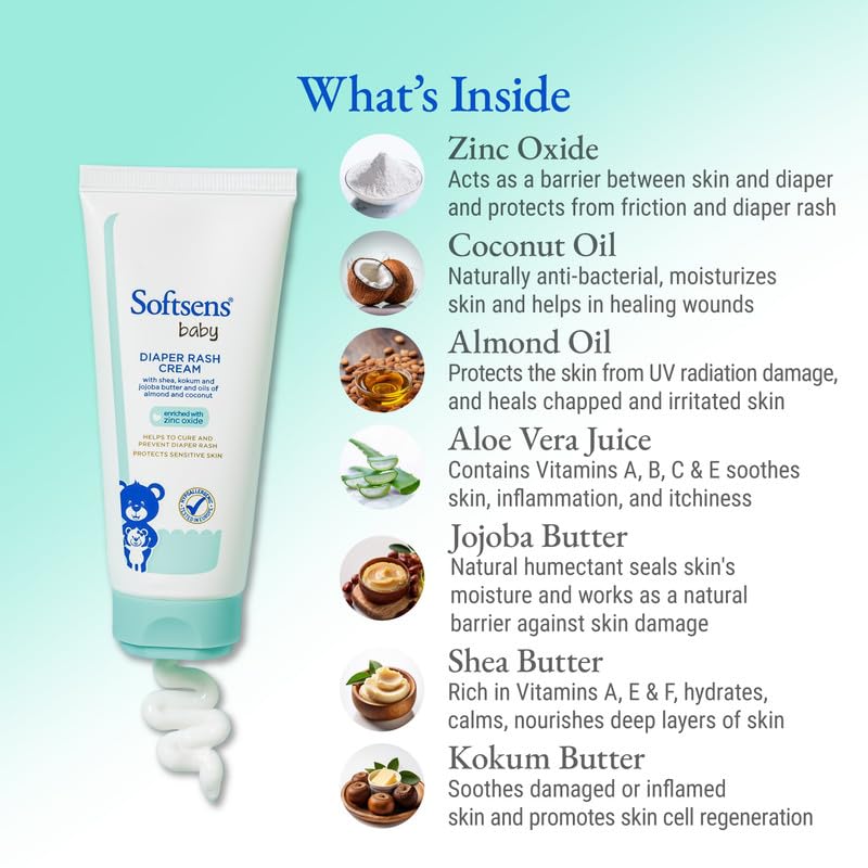 Softsens Diaper Rash Cream 50g (Pack 4 x 50g) For Newborn Baby With Zinc Oxide| Enriched With Aloe Vera & Shea Butter| Dermatologically Tested | Safe for Newborns | Intense Moisturization for Soft Skin | Protects Skin Barrier, Gentle Care - Image 2