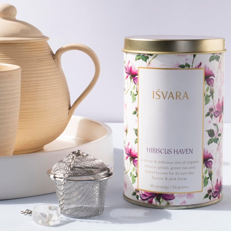 ISVARA, Hibiscus Green Tea - Hibiscus Haven, Pure herbal tea blend, Hibiscus, Darjeeling Green tea & Fennel, Improves digestion, 70g - Image 5