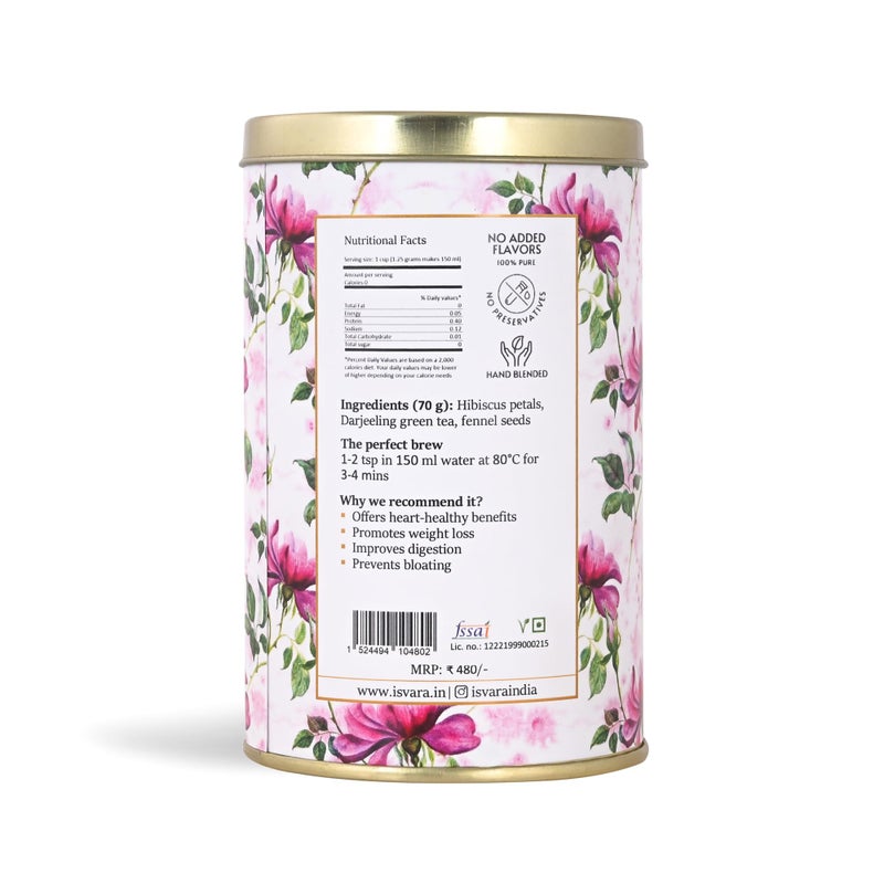 ISVARA, Hibiscus Green Tea - Hibiscus Haven, Pure herbal tea blend, Hibiscus, Darjeeling Green tea & Fennel, Improves digestion, 70g - Image 3