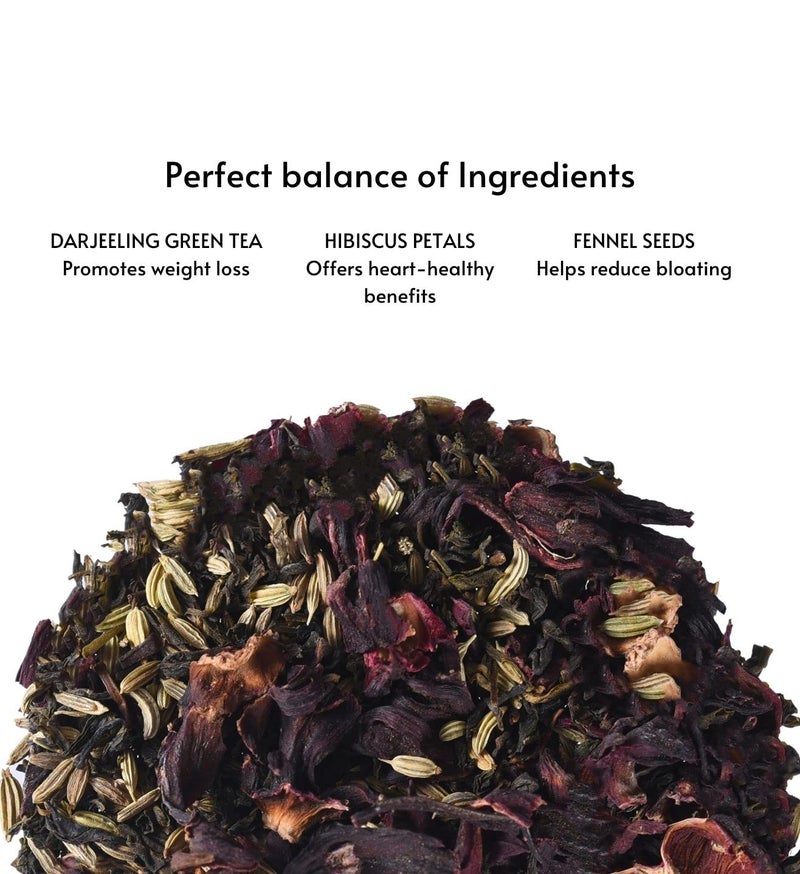 ISVARA, Hibiscus Green Tea - Hibiscus Haven, Pure herbal tea blend, Hibiscus, Darjeeling Green tea & Fennel, Improves digestion, 70g - Image 2