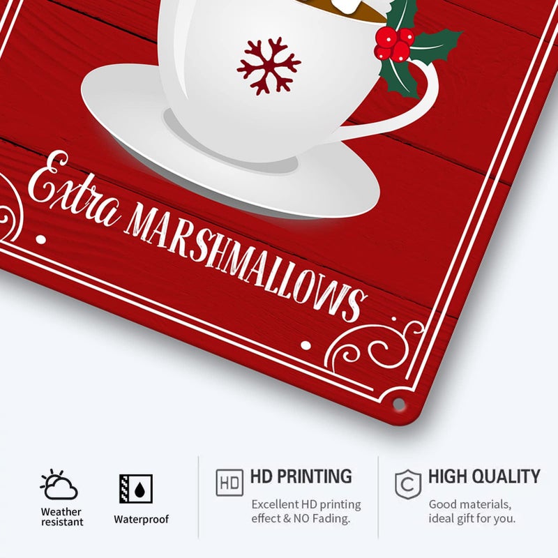 sebiuo Christmas Signs Hot Cocoa Bar Metal Tin Sign Decor For Home Vintage Christmas Coffee Cocoa Sign Hot Chocolate Bar Sign Wall Decorations Gifts 8x12 Inch - Image 3