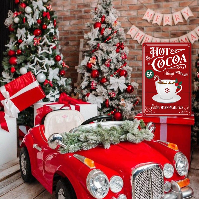 sebiuo Christmas Signs Hot Cocoa Bar Metal Tin Sign Decor For Home Vintage Christmas Coffee Cocoa Sign Hot Chocolate Bar Sign Wall Decorations Gifts 8x12 Inch - Image 5
