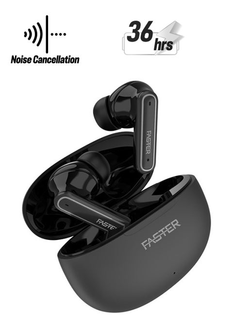QuestX Wireless Earbuds with Noise Cancellation (ANC+ENC) - 6 Hours Playtime with Bluetooth 5.3 - IPX4 Water Resistant - Gaming Bluetooth Earphones with Ultra-Low Latency - Deep Bass, Touch Control - For Exercise, Gym - Compatible with iPhone & Android (Black)