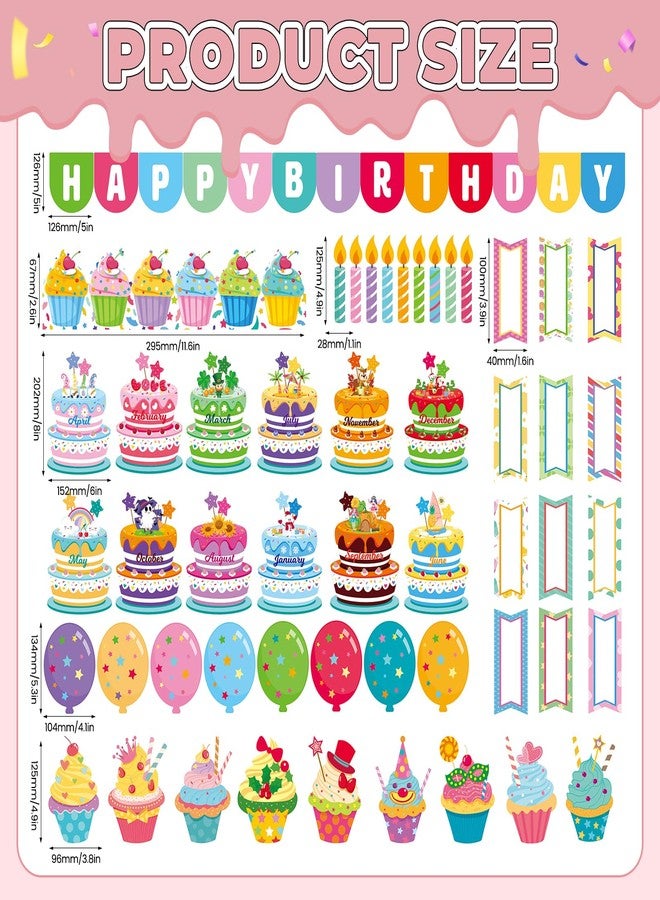 Kciplab 80 PCS Birthday Bulletin Board Decorations Set, Happy Birthday Classroom Wall Decor with Letters, Balloons, Cake, Banners and Borders, Birthday Party Wall Cutouts for School Class Teaching Supply - Image 4