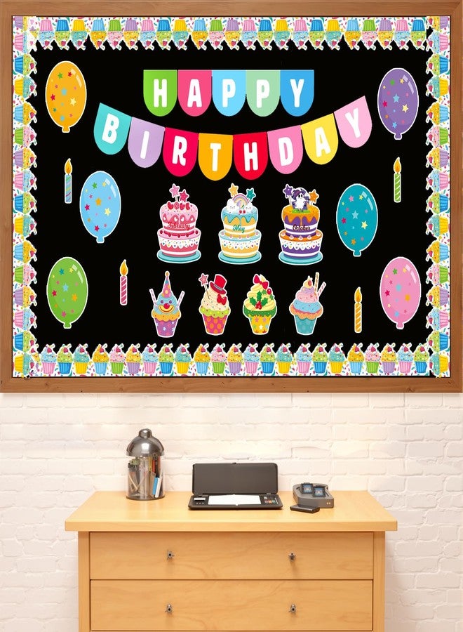 Kciplab 80 PCS Birthday Bulletin Board Decorations Set, Happy Birthday Classroom Wall Decor with Letters, Balloons, Cake, Banners and Borders, Birthday Party Wall Cutouts for School Class Teaching Supply - Image 1