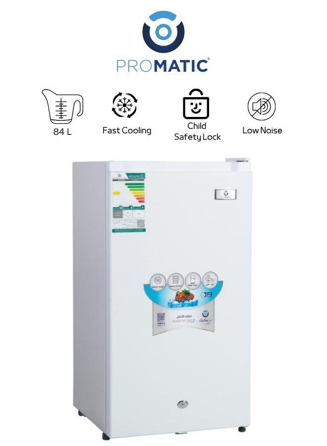 بروماتيك ثلاجة بروماتيك 3 قدم سعة 84 لتر لون أبيض موديل NDR-90L — تبريد فعال، حجم مناسب للمكاتب والغرف، رفوف عملية وتوزيع مثالي للبرودة - Image 1