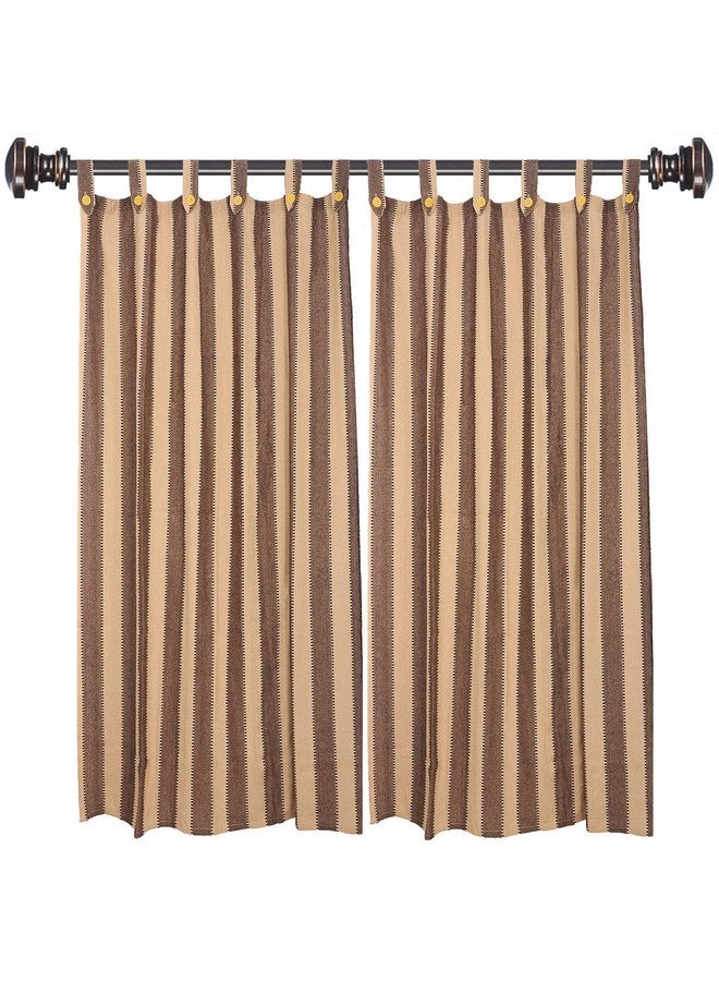 alemah Cotton Fabric Striped Button Type Loop Window Tab Top Semi Sheer Curtains (5 Feet) Brown Pack Of 2 - Image 2