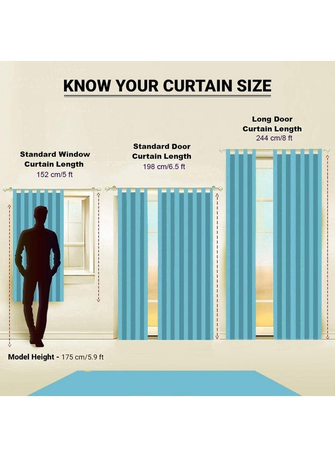 alemah Cotton Fabric Striped Button Type Loop Window Tab Top Semi Sheer Curtains (5 Feet) Brown Pack Of 2 - Image 5