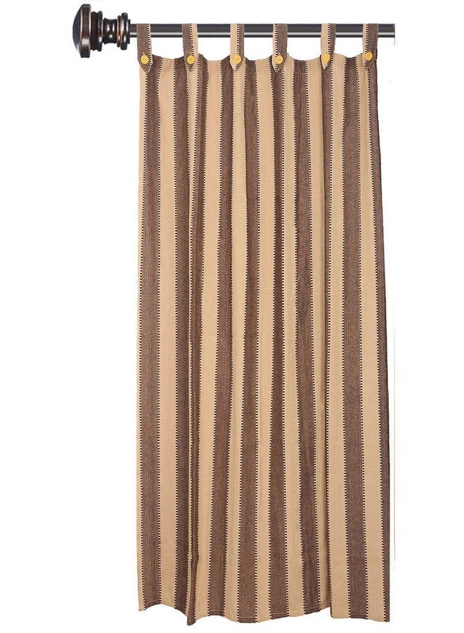 alemah Cotton Fabric Striped Button Type Loop Window Tab Top Semi Sheer Curtains (5 Feet) Brown Pack Of 2 - Image 3