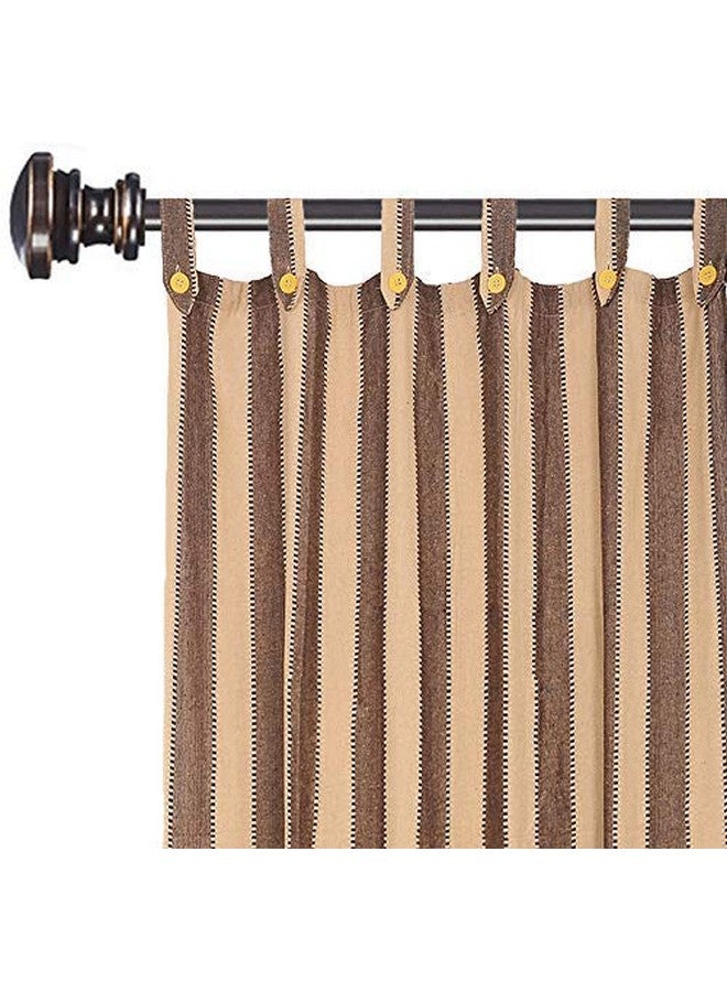 alemah Cotton Fabric Striped Button Type Loop Window Tab Top Semi Sheer Curtains (5 Feet) Brown Pack Of 2 - Image 4