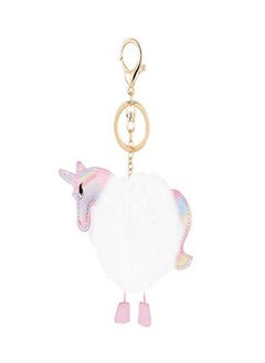 NIBEMINENT Fox Pom Fur Ball Rhinestone Keychain White 