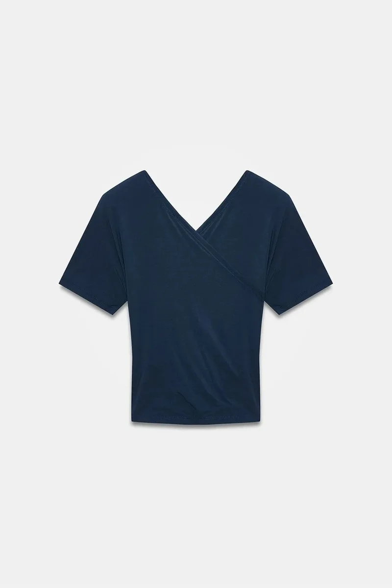 Dilvin Navy Blue DILVIN Slim Fit V-Neck Jersey Blouse for Women | Best Price UAE