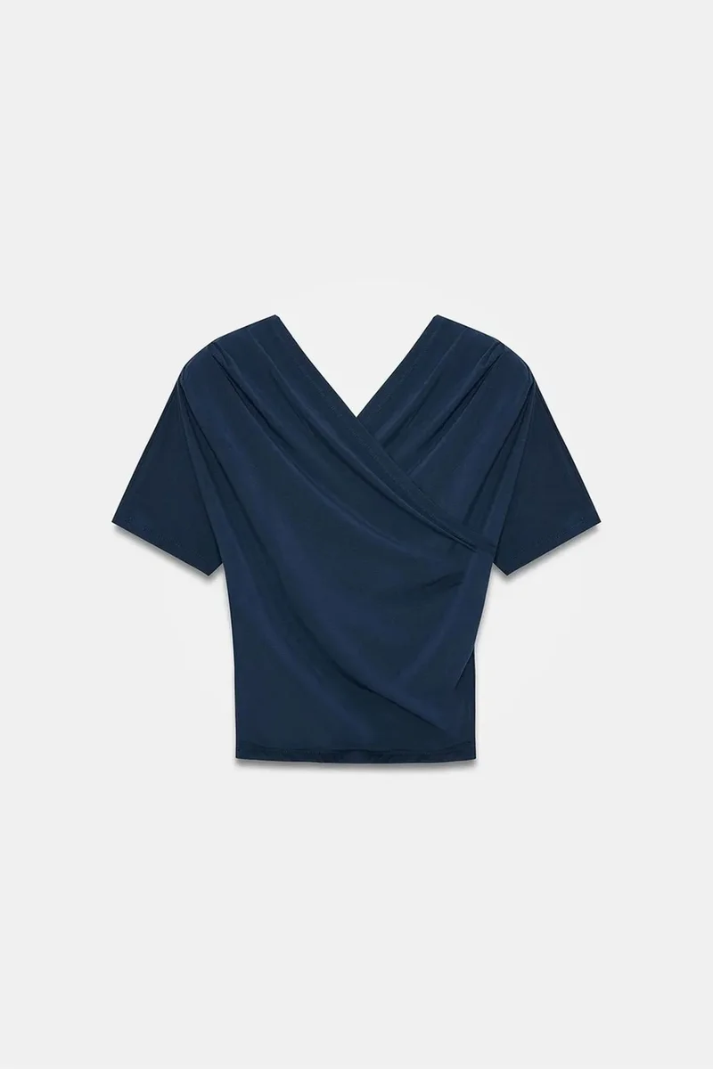 Dilvin Navy Blue DILVIN Slim Fit V-Neck Jersey Blouse for Women | Best Price UAE