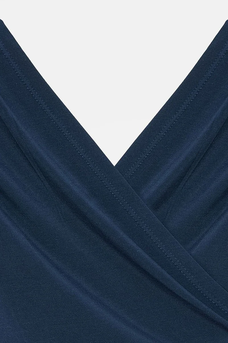 Dilvin Navy Blue DILVIN Slim Fit V-Neck Jersey Blouse for Women | Best Price UAE