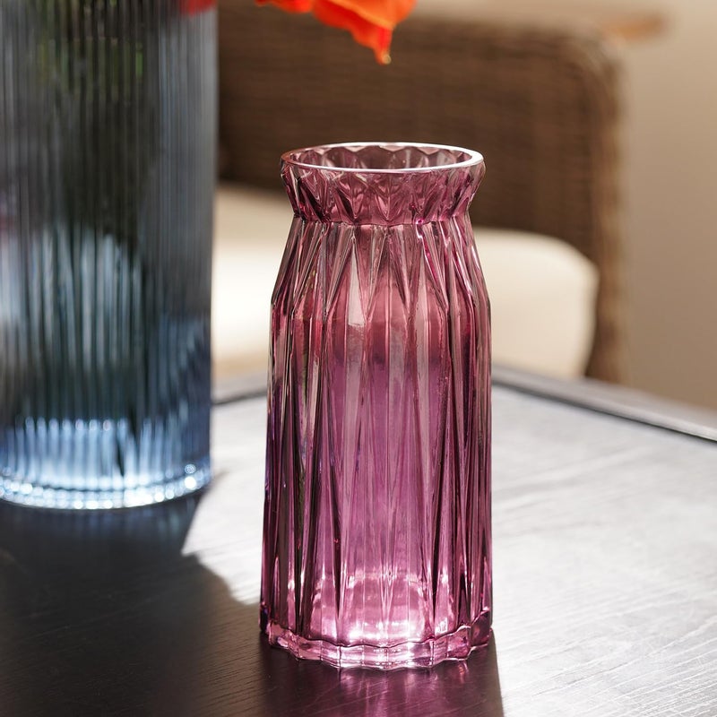 PURE HOME + LIVING Pure Home Living Burgundy Diamond Textured Glass Vase Small  - Image 2