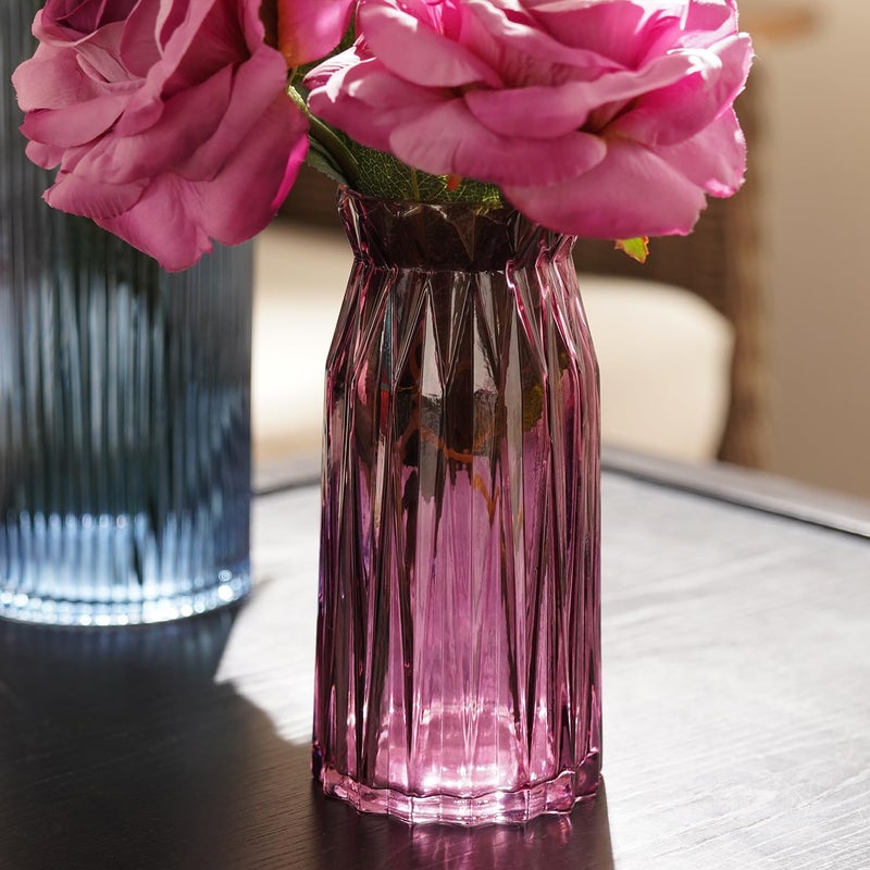 PURE HOME + LIVING Pure Home Living Burgundy Diamond Textured Glass Vase Small  - Image 1