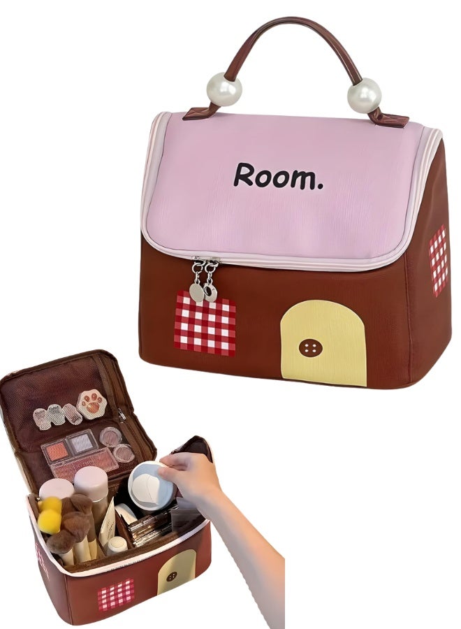 حقيبة مكياج أنيقة - حقيبة مستحضرات تجميل بتصميم منزلي للنساء، منظم سفر لأدوات الزينة والتنظيف - Image 1