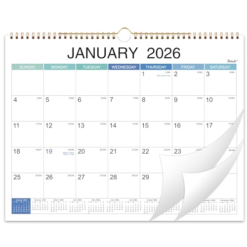 Feteulo 2026 Wall Calendar - Jan 2026 - Dec 2026, 2026 Calendar, 15" x 11.5", Spiral Binding, Yearly Overview, Holidays, Large Blocks, Perfect Organizer for Home & Office - Image 1