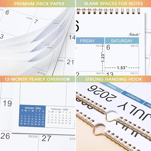 Feteulo 2026 Wall Calendar - Jan 2026 - Dec 2026, 2026 Calendar, 15" x 11.5", Spiral Binding, Yearly Overview, Holidays, Large Blocks, Perfect Organizer for Home & Office - Image 5