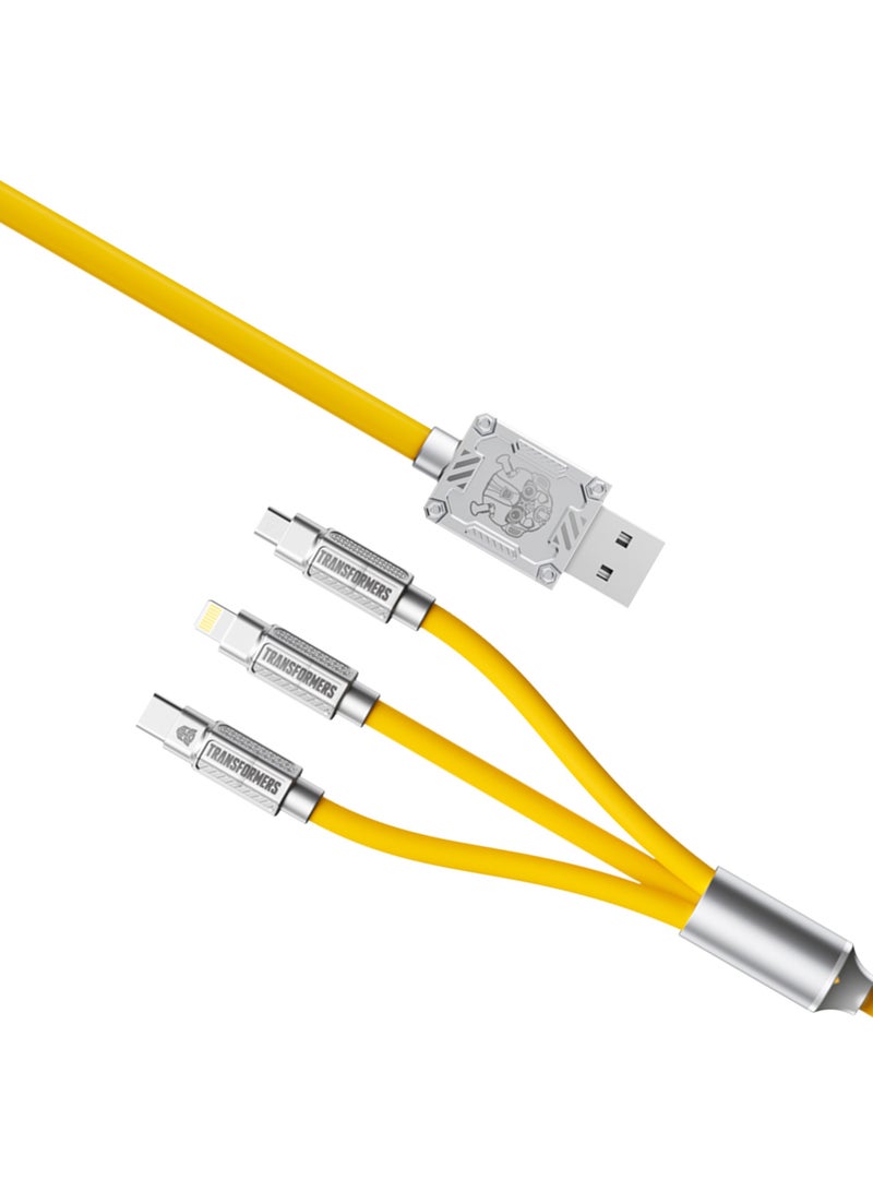 TRANSFORMERS TF-A03 Bumblebee 3-in-1 Fast Charging Cable – Type-C, Lightning, Micro USB, 1.2m, 3A Output, Yellow - Image 1