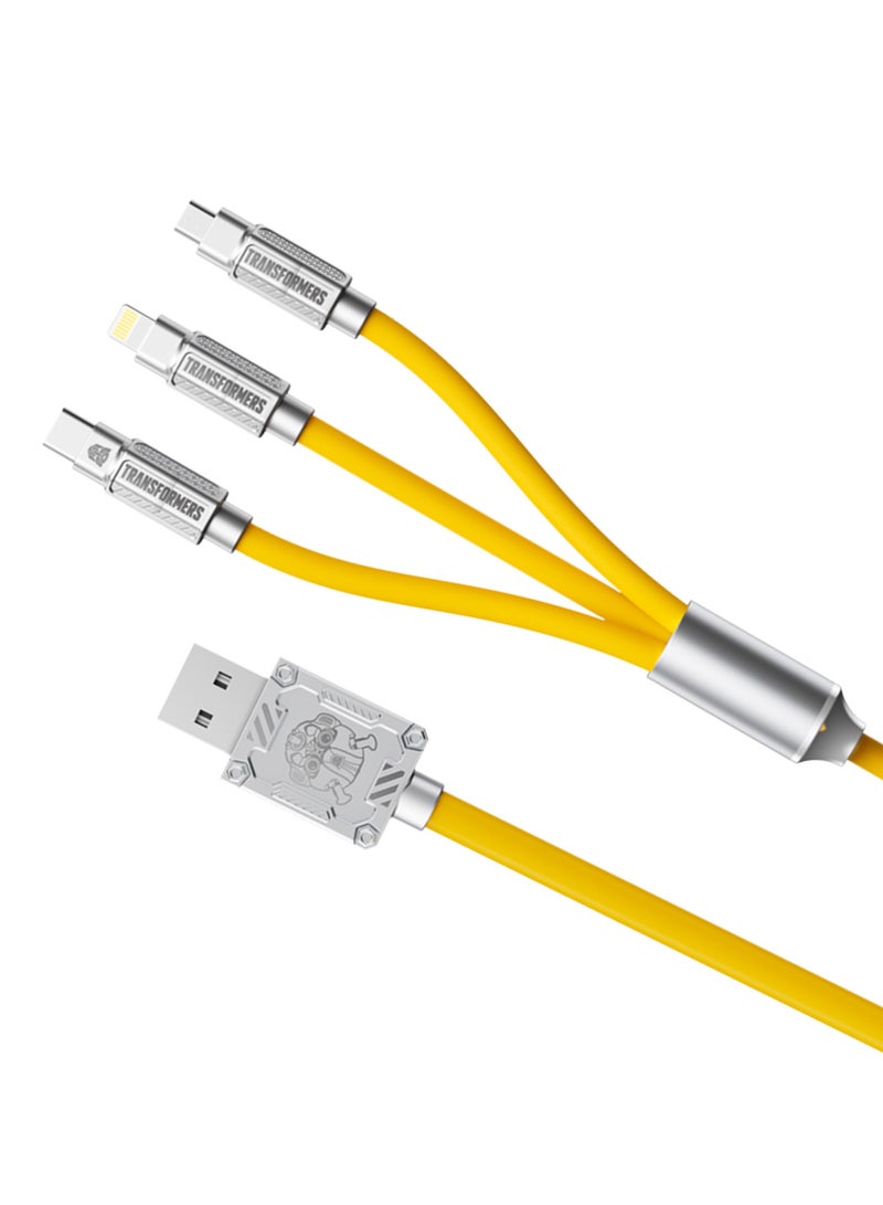 TRANSFORMERS TF-A03 Bumblebee 3-in-1 Fast Charging Cable – Type-C, Lightning, Micro USB, 1.2m, 3A Output, Yellow - Image 2