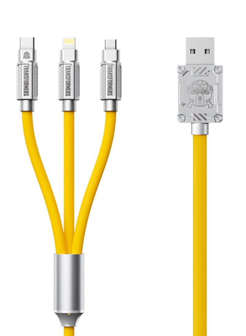 TRANSFORMERS TF-A03 Bumblebee 3-in-1 Fast Charging Cable – Type-C, Lightning, Micro USB, 1.2m, 3A Output, Yellow - Image 3