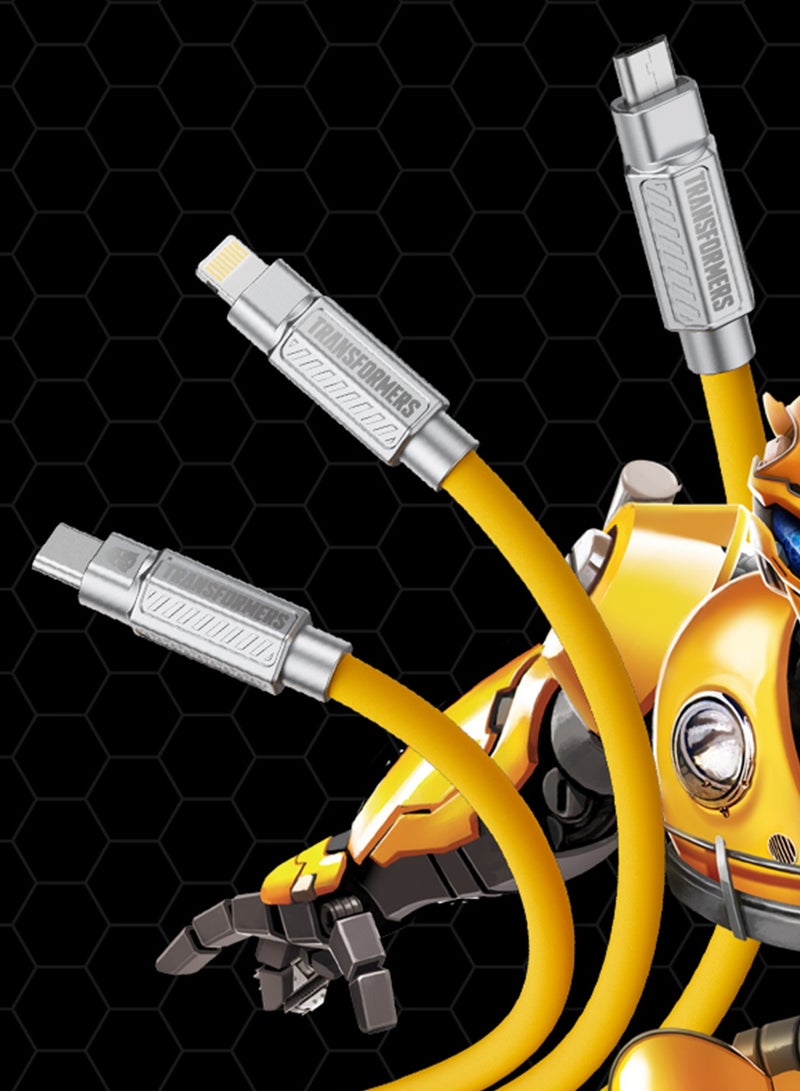 TRANSFORMERS TF-A03 Bumblebee 3-in-1 Fast Charging Cable – Type-C, Lightning, Micro USB, 1.2m, 3A Output, Yellow - Image 4
