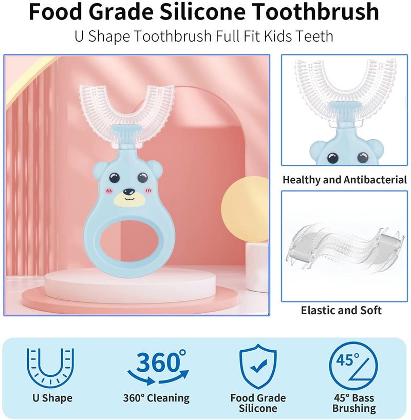 tekme U Shaped Toothbrush for Kids, Ultra Soft Bristles Toothbrush, 360° U Shape Tooth Brush for Kids (Blue, 2-6 Years) - Image 3