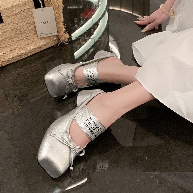 Women's Square Toe Wedge Sandals with Bow - Image 4