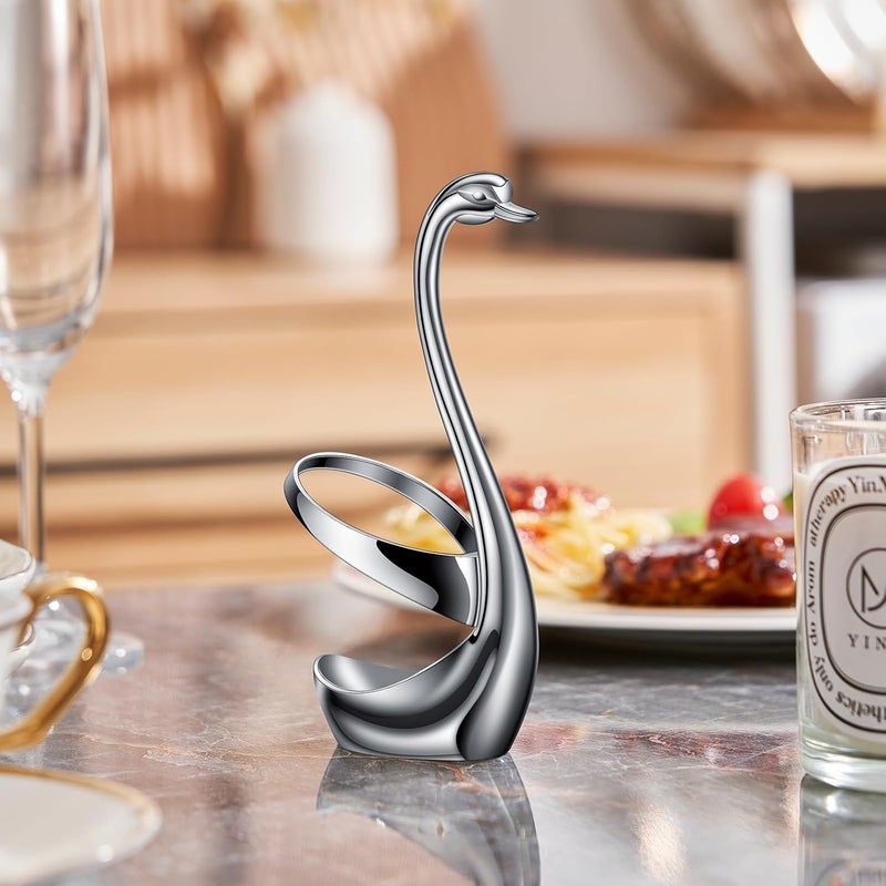 AnSaw Silver Small Coffee Spoon Holder Set,Swan Base With 10 Pcs Demitasse Espresso Spoons Set,4.7" Mini Leaf Dessert Spoon,Stainless Steel Tea Spoons - Image 5