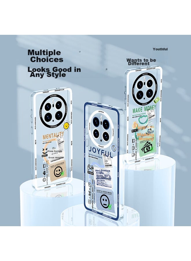 Xp Suitable For Huawei Nova 14 Phone Case, Full Lens Protection, Nova 14 Soft Heat Dissipation, Silicone Transparent Cartoon Design, Ultra-Thin Shockproof Protective Cover For Men And Women, Premium Feel - White Frame With Positive Attitude - Image 5