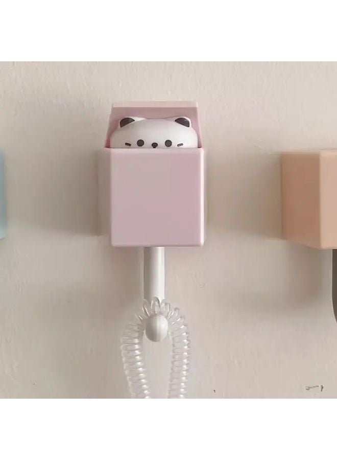 Pink Cat Wall Hook Retractable Adhesive Easy Install No Damage Home Decor - Image 1