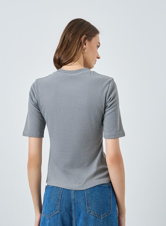 Styli Charcoal Fitted Knit T-Shirt - Image 4