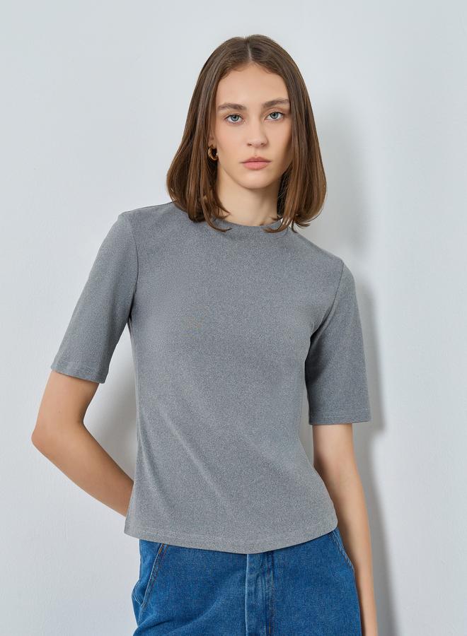 Styli Charcoal Fitted Knit T-Shirt - Image 1