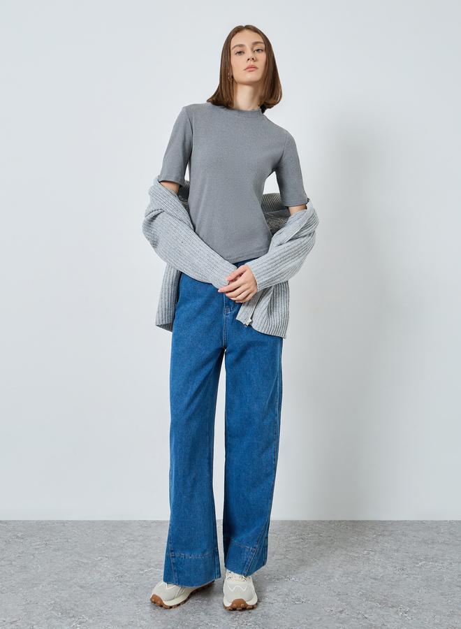 Styli Charcoal Fitted Knit T-Shirt - Image 2