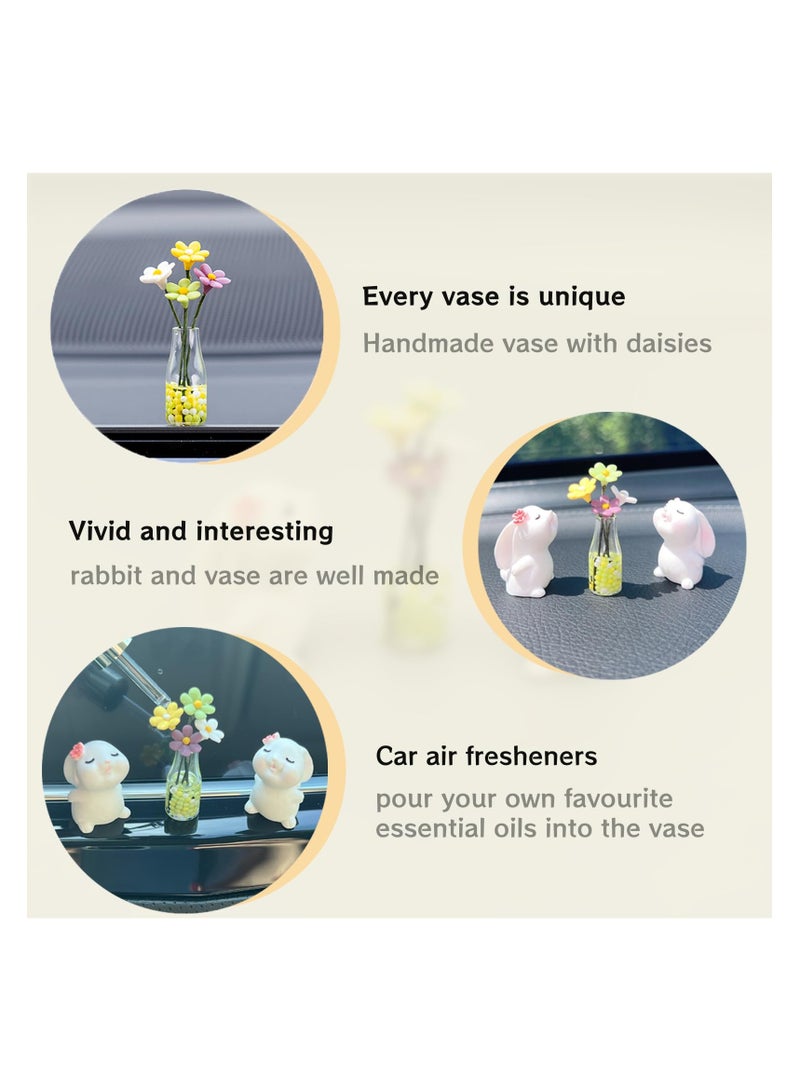 SYOSI Cute Daisy Car Dashboard Accessories, Kawaii Bunny Car Rear View Mirror Decorations for Women and Girls, Car Flowers Ornaments, Funny Gifts for Car Interior, Aesthetic Dashboard Decor, Summer Vibes - Image 2
