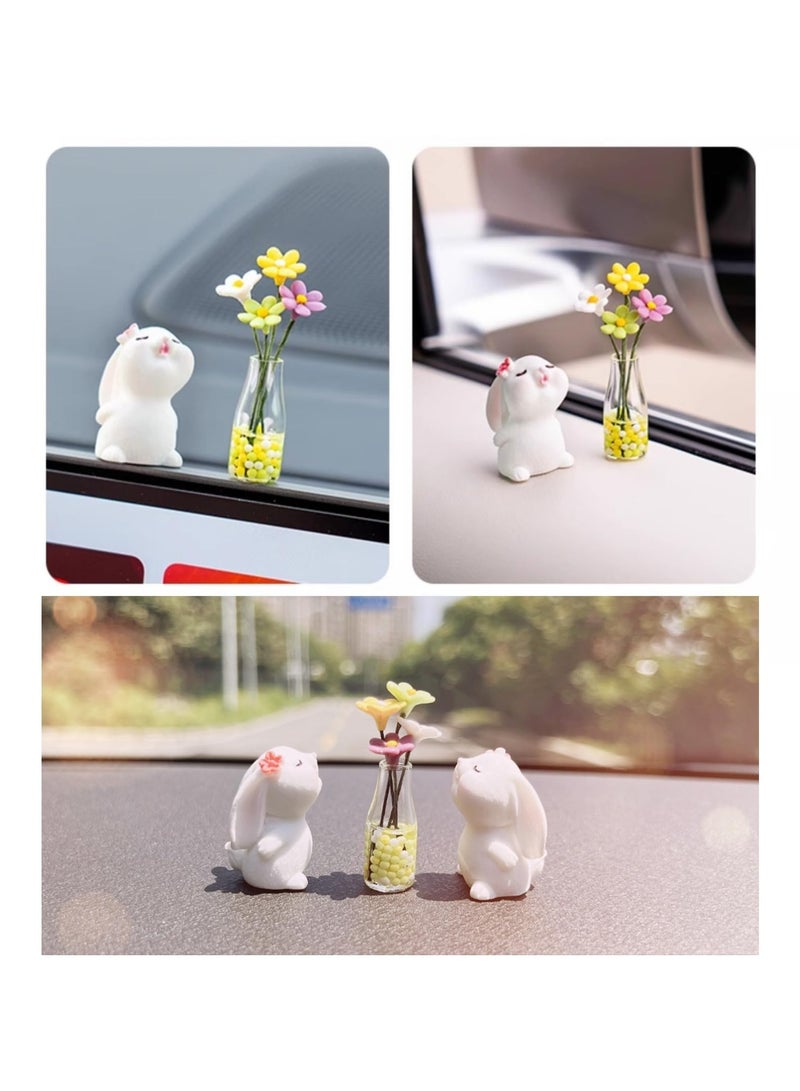 SYOSI Cute Daisy Car Dashboard Accessories, Kawaii Bunny Car Rear View Mirror Decorations for Women and Girls, Car Flowers Ornaments, Funny Gifts for Car Interior, Aesthetic Dashboard Decor, Summer Vibes - Image 3