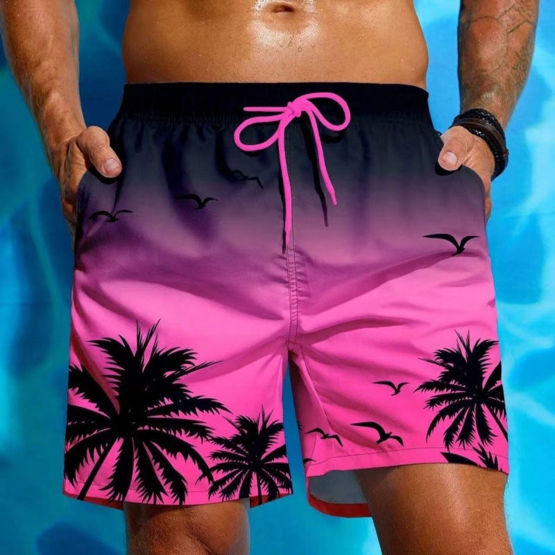 Gradient Pattern Beach Shorts Men'S Coconut Tree 3D Printed Swim Trunks Summer Hawaiian Loose Fit Casual Quick-Drying - Image 3