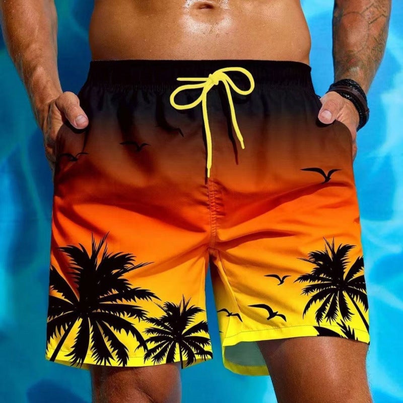 Gradient Pattern Beach Shorts Men'S Coconut Tree 3D Printed Swim Trunks Summer Hawaiian Loose Fit Casual Quick-Drying - Image 4
