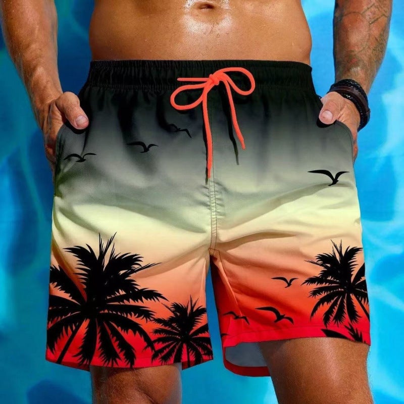 Gradient Pattern Beach Shorts Men'S Coconut Tree 3D Printed Swim Trunks Summer Hawaiian Loose Fit Casual Quick-Drying - Image 1