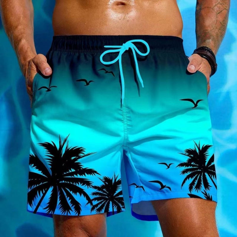 Gradient Pattern Beach Shorts Men'S Coconut Tree 3D Printed Swim Trunks Summer Hawaiian Loose Fit Casual Quick-Drying - Image 2
