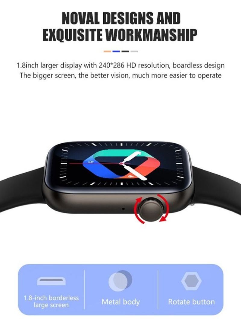 NIBEMINENT P45 1.8 Inch Screen Fitness Smart Watches for Women & Men Black - Image 3