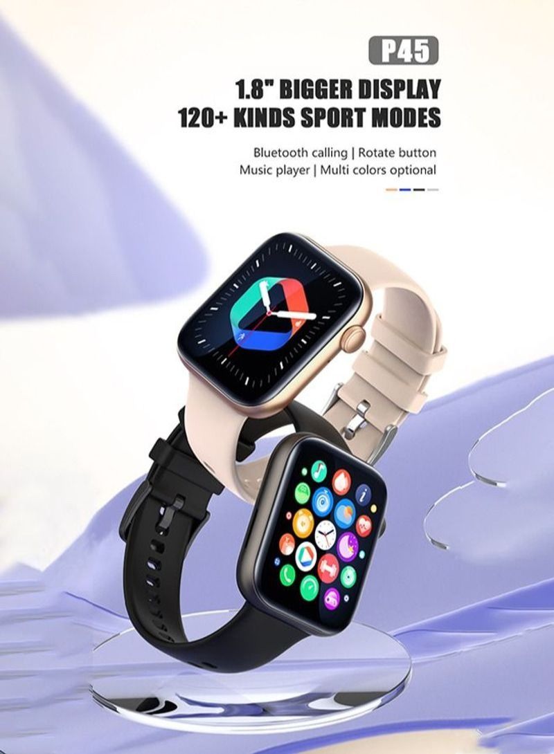 NIBEMINENT P45 1.8 Inch Screen Fitness Smart Watches for Women & Men Black - Image 5