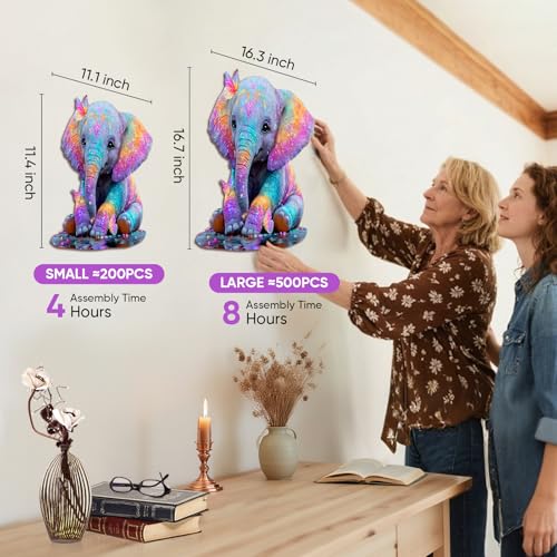 MEATRN Wooden Jigsaw Puzzle Colorful Baby Elephant with Butterflies 491 Pcs 163x167 in Animal Puzzles for Adults Kids Educational Brain Teaser Gift and Home Art Dcor - Image 5