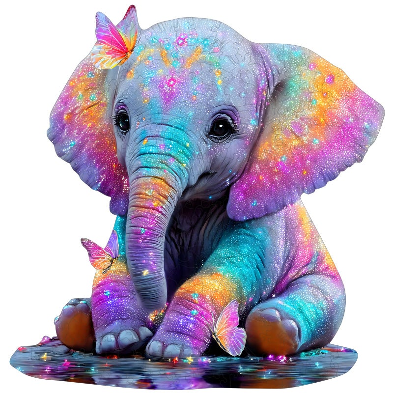 MEATRN Wooden Jigsaw Puzzle Colorful Baby Elephant with Butterflies 491 Pcs 163x167 in Animal Puzzles for Adults Kids Educational Brain Teaser Gift and Home Art Dcor - Image 3